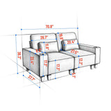 Beige Chenille Deep Seat 2-Seater Sofa with Brushed Stainless Steel Cup Holders and 2 Decorative 35355173