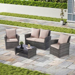 ZUN 4 Pieces Outdoor Patio Furniture Sets Garden Rattan Chair Wicker Set, Poolside Lawn Chairs with W874P146982