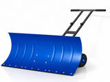 Manual Snow Pusher 36x18in with H-Handle, Blue Iron Blade, Black Handle, Blue Wheels, Snow Plow 33234706