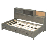 Twin Size Wooden Daybed with 3 Storage Drawers, Upper Soft Board, shelf, and a set of Sockets and N708P263524E