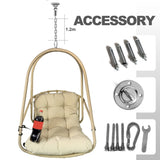 Swing Egg Chair with Stand Indoor Outdoor Wicker Rattan Patio Basket Hanging Chair with C Type W2707P296437