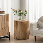 ZUN Retro Fashion Style Cylindrical Side Table with Vertical Texture Relief Design,Suitable for Living W757102860