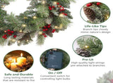 24" Artificial Flocked Christmas Wreath, PreStrung 50 Warm White BatteryPowered LED Lights Frosted 86835740