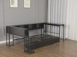 Corner Bed Frame Twin Size with Bookcase and 2 Underbed Storage Drawers, Modern Twin Bed with LED W1670P357170