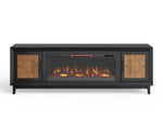 ZUN Bridgevine Home Ventura 86 inch Fireplace TV Stand for TVs up to 95 inches, Black and Bourbon Finish B108P193091