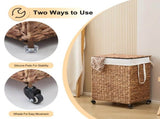 100L 2-Section Laundry with Lid and Wheels, Woven Natural Water Hyacinth Rolling Laundry 22283701