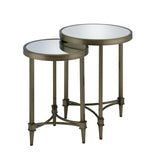 ZUN ACME Aditya Nesting End Table, Mirror & Antique Brass Finish LV02596