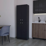 ZUN Black Pantry Cabinet with 4 Doors and 5 Hidden Shelves B062P193660