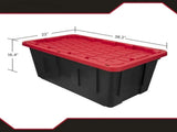 (2 pack)40 Gallon Extra Large Storage Bin with Snap Lid, Black and Red, Heavy Duty Plastic Storage 28948848