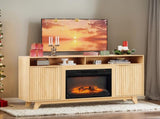 Oak Fireplace TV Stand with 23 Inch Insert, Double Grid Doors, Gold Handles & 2 Shelves, Media 58807026
