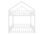 Metal Twin over Twin House Bunk Bed with Fence and Door, White N709P214091K