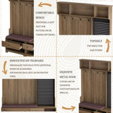 Multi-purpose Hallway Hall Tree with Removable Linen Cushioned Entryway Bench, Coat Rack, Storage W757P196819