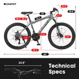 24 Inch Mountain Bike Boys Girls, Steel Frame, Shimano 21 Speed Mountain Bicycle with Daul Disc 71881206