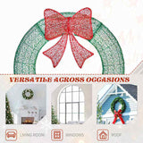 36in Pre-lit Outdoor Christmas Wreath Decoration, Lighted Metal Wreath with Red Bow, Remote Control 35600914