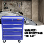 ZUN 5 Drawer Tool Chest, Tool Storage Cabinet for Garage Storage with 4 Wheels and Locking System, BLUE W1102107323