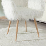 ZUN WHITE Faux Fur Upholstered Make up chair Side Dining Chair with Metal Leg W2069P174778