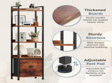 5 Tier Bookshelf 55"x15" Bookcase with Fabric Drawer Open Storage Shelves Free Standing Wooden 18357070