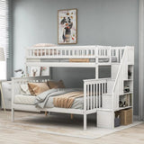 ZUN Twin over Full Stairway Bunk Bed with storage, White 03181258