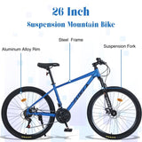 ZUN Mountain Bike for Men and Women 26 inch 24 Speed Suspension Fork KENDA Tires W1019P187576