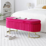 Storage Bench Bedroom Bench, Velvet Oval Upholstered End of Bed Bench with Golden Metal W1117P176449