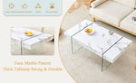 ZUN 43.3"x23.6" White Marble-Patterned MDF Coffee Table with Tempered glass legs.Suitable for Living W1151P209565