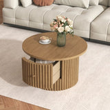 Round Coffee Table for Living Room in Natural, Farmhouse Coffee Table a Drawer, Center Table N735P242922N