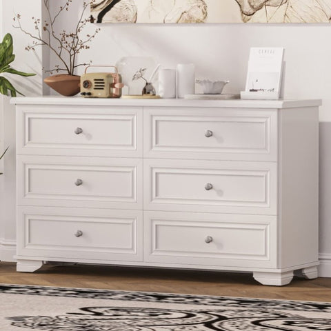 ZUN 6 Drawers Elegant Design Wooden Dresser, Retro Style Storage Cabinet with Metal Handles for Bedroom, N733P199705K