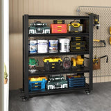 72"H 5 Tier Adjustable Shelving with Pegboard and Wheel, Heavy Duty Storage Shelves, Metal Shelving T2398P313256
