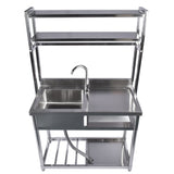 39.4in Stainless Steel Utility Sink Set, Single Bowl Commercial Sink w/ Shelves Single Bowl Sink for 91301593