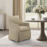 London Upholstered Skirted Dining Arm Chair with Hidden Casters Beige B035P341170