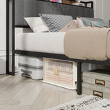 Full Size Bed Frame with Charging Station, Upholstered Headboard, Metal Platform, Grey W1960131344