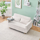 The pull-out push-in beige corduroy sofa with dual functions, equipped with a movable tabletop W1278P248126