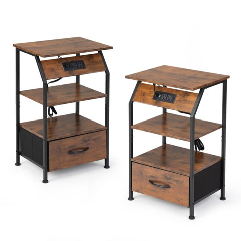 ZUN Set of 2 Night Stand, Wooden Bedside Table with Shelves, Drawers, Charging Station and 26 Colors LED W2181P167820