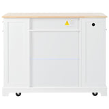 K&K Fluted Kitchen Island with Trash Can Storage Cabinet, Power Outlet, Internal Storage Rack, N707P221571W