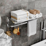 ZUN Bathroom Towel Rack Wall Mounted,16" Foldable Bath Towel Shelf with Double Towel Bars for Bathroom 72153557