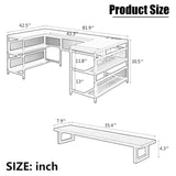 ZUN U Shaped Desk with Power Outlets & LED Strip & Monitor Stand, L Shaped Desk with Storage Shelf, Home W578P149135