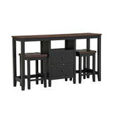 ZUN Farmhouse Rustic 3-piece Counter Height Wood Dining Table Set with Cabinet,2 Storage Drawers and 2 79923791