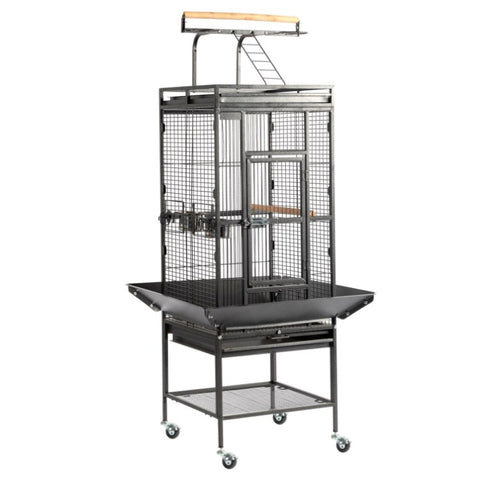 ZUN 65-inch Wrought Iron Large Rolling Bird Cage with Play Top and Stand for Parrots Lovebird Cockatiel 87150313