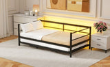 Twin Size Metal Daybed with LED and Adjustable Trundle, Pop Up Trundle, Black N750P244915B