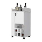 ZUN Allandale 1-Door Bar Cart with Wine Rack and Casters White B062111720