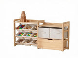 Wooden Toy Storage with Rolling Chest, 2 Fabric Drawers, 2 Shelves & 9 Bins, Mobile Toy 28337463