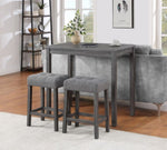 ZUN Lux Gray 3 Piece Counter Height 36" Pub Table Set with Tufted Gray Linen Stools B06177970