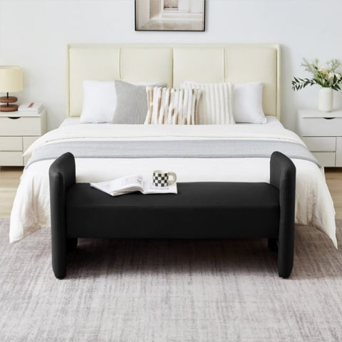 ZUN Black, Cat's Claw Skin Bedroom Casual Rectangular Sofa Stool, Suitable for Bedroom, Living Room 35146993