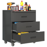 ZUN Heavy-Duty Metal Storage Cabinet with Wheels - 3 Drawer Tool Cabinet for Garage, Office, and Home T2398P242683