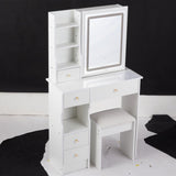 29.2" Small Size Left Drawer Desktop Vanity Table Cushioned Stool, Large Sliding, Touch Control, W3258P299611