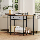 2-Tier Industrial Console Table - Polygonal Tabletop & Open Shelf, 2 Folding Fabric Drawers for 37444231