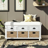 ZUN Rustic Storage Bench with 3 Drawers and 3 Rattan Baskets, Shoe Bench for Living Room, Entryway 95127961