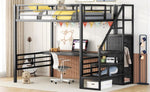 ZUN Full Size Metal Loft Bed with Desk, Storage Staircase and Small Wardrobe, Storage stairs can be 14477538