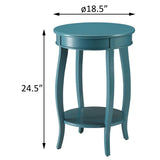 Teal Round Side Table with Bottom Shelf B062P181367