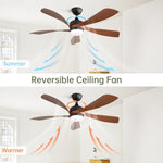 ZUN 52 Inch Modern Ceiling Fan with 5 ABS Blades Noiseless Reversible DC Motor Black for Bedroom W934P147093